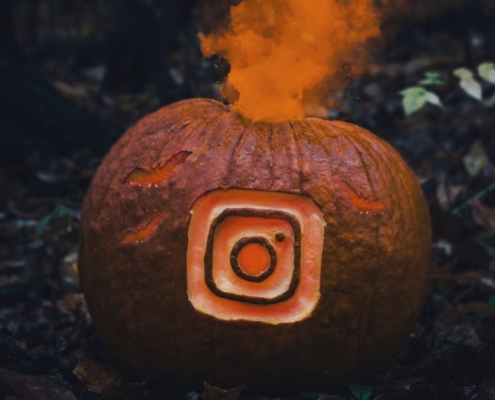 Instagram logo on a smoking pumpkin